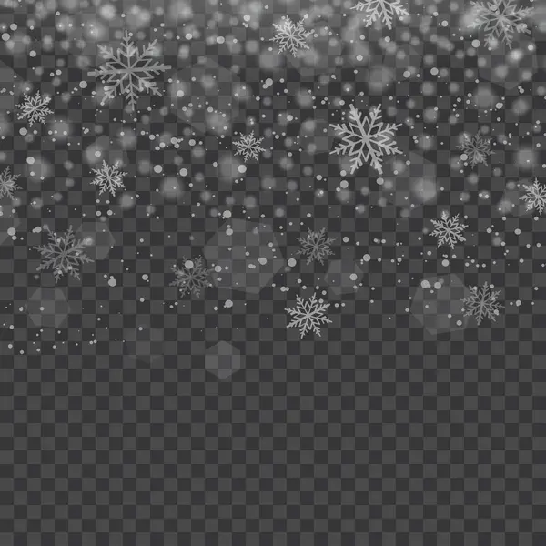 Snowfall Snowflakes Different Shapes Forms New Year Christmas Background Falling — Stock Vector