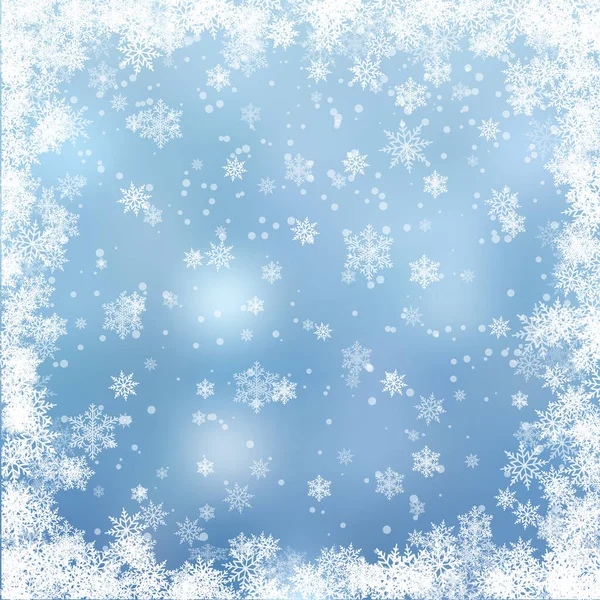 Boże Narodzenie Śnieżne Tło Opadającym Śniegiem Płatki Śniegu Zaspy Śnieżne — Wektor stockowy