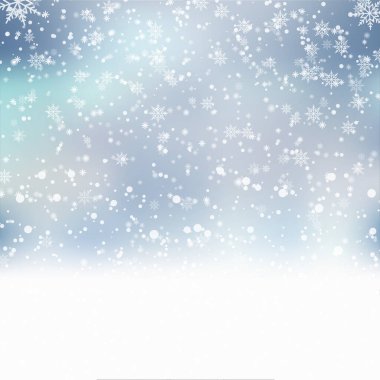 Noel, kar yağan arka plan, kar taneleri kış ve yeni yıl tatilleri için kar yağışı. Vektör illüstrasyonu