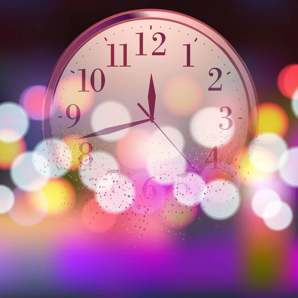 Feliz Año Nuevo Tarjeta Navidad Con Reloj Oro Ilustración Vectorial — Vector de stock