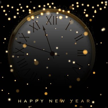 Mutlu yıllar ya da altın saatli Noel kartı. Vektör illüstrasyonu