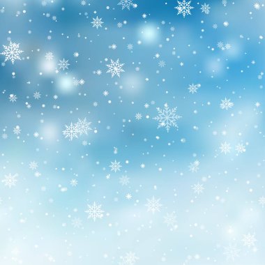 Noel, kar yağan arka plan, kar taneleri kış ve yeni yıl tatilleri için kar yağışı. Vektör illüstrasyonu