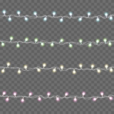 Şeffaf arka planda yeni yıl ve Noel ışıkları. Vektör illüstrasyonu