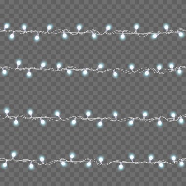 Şeffaf arka planda yeni yıl ve Noel ışıkları. Vektör illüstrasyonu