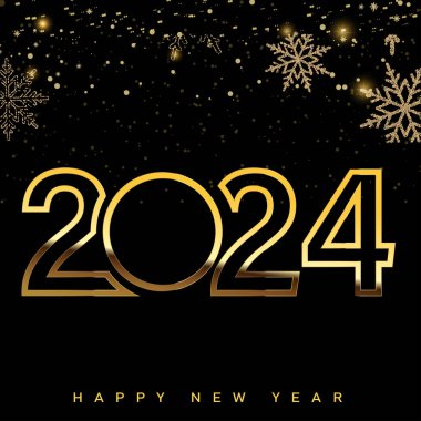 2024 Mutlu Yıllar Kutlama Altın Kartı. Vektör illüstrasyonu