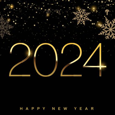 2024 Mutlu Yıllar Kutlama Altın Kartı. Vektör illüstrasyonu