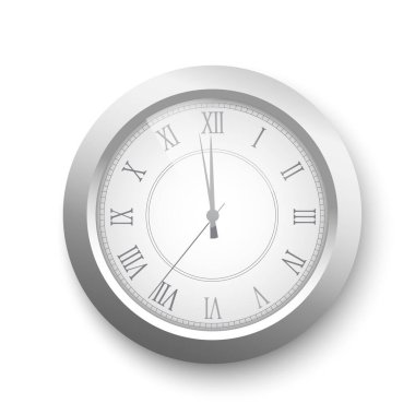 Gerçekçi. Beyaz kadranlı ve siyah Roma rakamlı gerçekçi klasik saat. Vektör illüstrasyonu