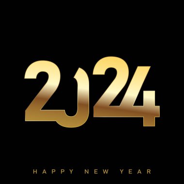2024 Mutlu Yıllar Kutlama Altın Kartı. Vektör illüstrasyonu