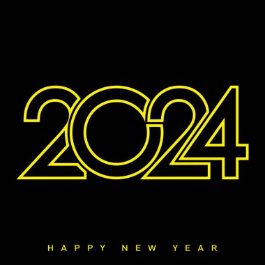 Eşsiz sayılarla mutlu yeni yıl 2024 tasarımı. Poster, afiş, selamlama ve yeni yıl 2024 kutlaması için mükemmel vektör tasarımı. Vektör illüstrasyonu