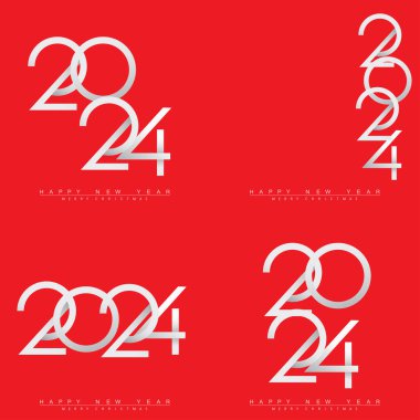 Modern Yeni Yıl 2024 tasarım seti. 2024 yılbaşı kutlaması için selamlama konsepti. Vektör.