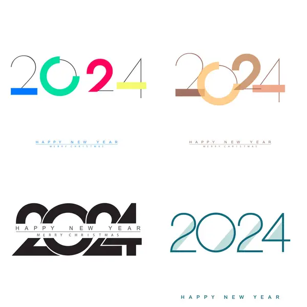 Moderno Feliz Ano Novo 2024 Conjunto Design Conceito Saudação Para Ilustrações De Bancos De Imagens Sem Royalties