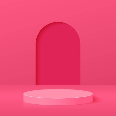 Ürün sergisi ya da yerleştirme için 3D sevgililer günü podyumu. Vektör illüstrasyonu