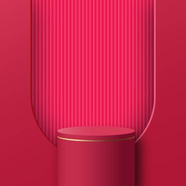 Ürün sergisi ya da yerleştirme için 3D sevgililer günü podyumu. Vektör illüstrasyonu