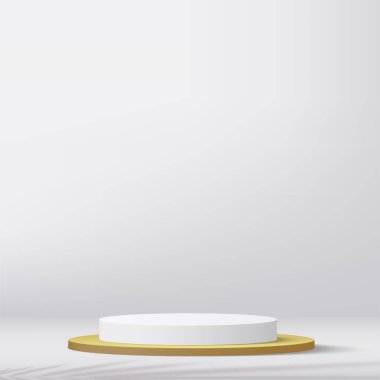 Modern beyaz ve altın silindirli kaide podyumu. Kozmetik afiş. Vektör illüstrasyonu