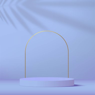 Modern mavi ve altın kaide podyumu. Kozmetik afiş. Vektör illüstrasyonu