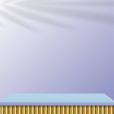 Modern mavi ve altın kaide podyumu. Kozmetik afiş. Vektör illüstrasyonu