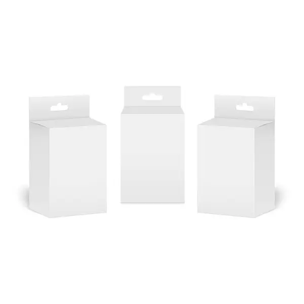 Realistische White Box Verpackung Mit Aufhänger Isoliert Auf Weißem Hintergrund — Stockvektor