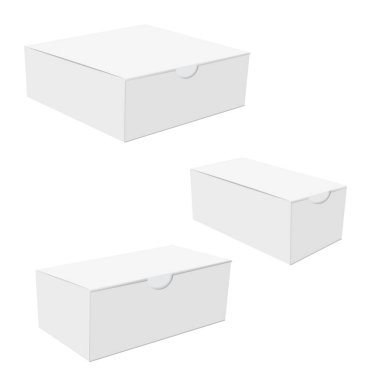 Gerçekçi karton kutular maketi. Gıda, kozmetik, yazılım vs. için kullanılabilir. Vektör illüstrasyonu