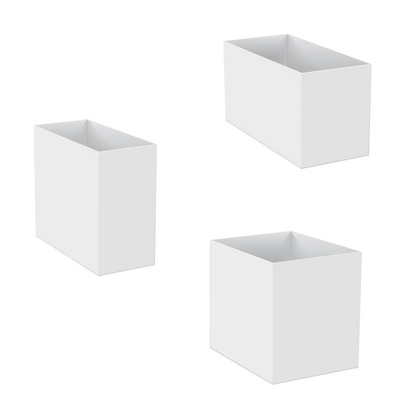 Реалистично открытые картонные коробки макет. Может использоваться для продуктов питания, косметики, программного обеспечения и т.д. Векторная иллюстрация