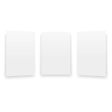 Üç tane boş beyaz dikey A4 posteri ya da kartvizit modeli. Vektör illüstrasyonu