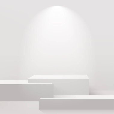 Beyaz podyum ya da spot ışıkları olan kaide. Vektör illüstrasyonu