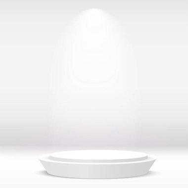 Beyaz podyum ya da spot ışıkları olan kaide. Vektör illüstrasyonu