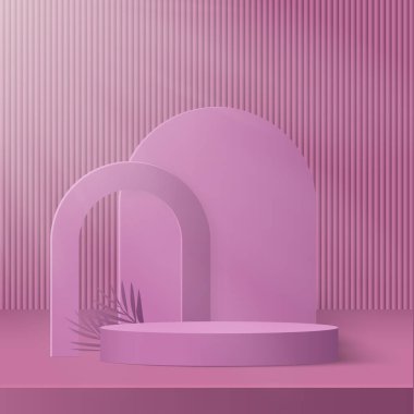Pembe podyum ya da spot ışığı olan kaide. Vektör illüstrasyonu