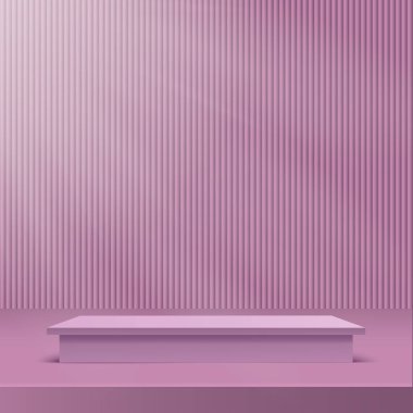 3d mor podyum ve minimal mor duvar sahne vektörü illüstrasyonu