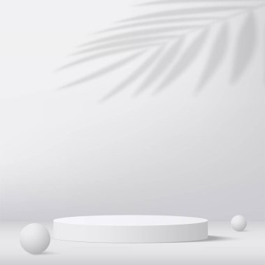 3d beyaz renk podyumu ve minimal beyaz duvar sahne vektörü illüstrasyonu
