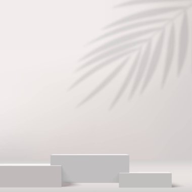 3d beyaz renk podyumu ve minimal beyaz duvar sahne vektörü illüstrasyonu