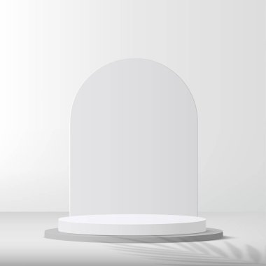 3d beyaz renk podyumu ve minimal beyaz duvar sahne vektörü illüstrasyonu