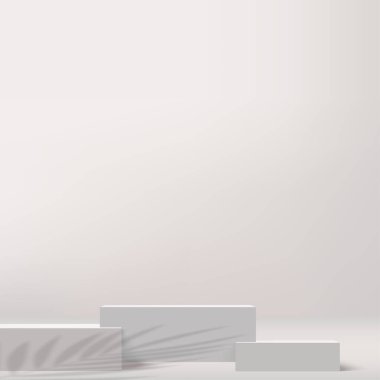3d beyaz renk podyumu ve minimal beyaz duvar sahne vektörü illüstrasyonu