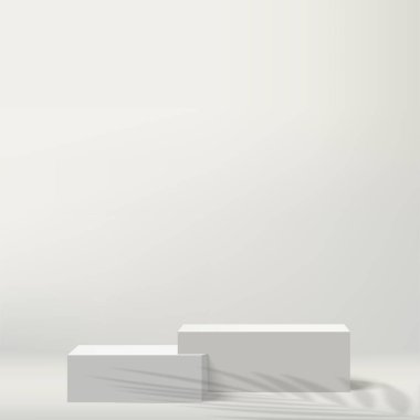 3d beyaz renk podyumu ve minimal beyaz duvar sahne vektörü illüstrasyonu