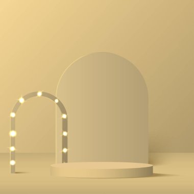 3D yumuşak krem rengi podyum, ışıklandırma ve en düşük krem rengi duvar görüntüsü Vektör illüstrasyonu