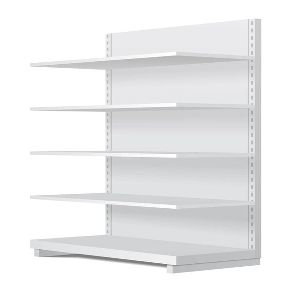 3d empty showcase display with retail shelves. Mock up. Vector illustration