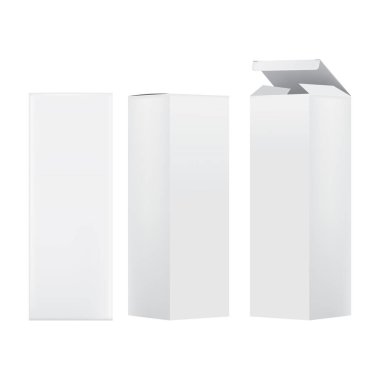 Açılan ve Kapatılan Lid ile Kağıt Dikdörtgen Paket Kutuları. Vektör illüstrasyonu