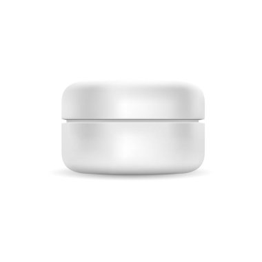 Markalaşmak için yuvarlak plastik plastik kozmetik kavanozu. Vektör illüstrasyonu