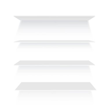 Cam raflar. Kütüphanede boş bir kitaplık. Vektör illüstrasyonu