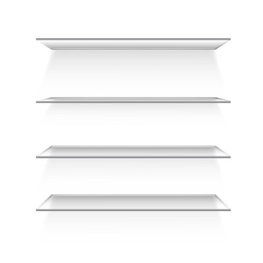 Cam raflar. Kütüphanede boş bir kitaplık. Vektör illüstrasyonu