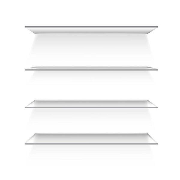 Glass shelves. Empty bookshelf in library . Vector illustration