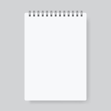 Beyaz sayfalı boş spiral defter, notlar ya da çizimler için hazır. Vektör illüstrasyonu