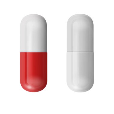 İki beyaz hap, biri sağlam ve biri çizik, izole görüş. Vektör illüstrasyonu