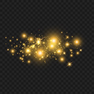 Parlak efektli altın parıltı ve yıldız patlamaları. Vektör illüstrasyonu