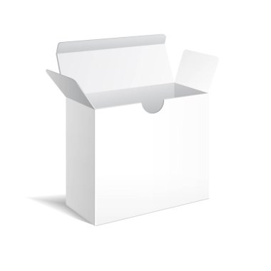 Kanatçıkları açık beyaz bir kutu. Vektör illüstrasyonu