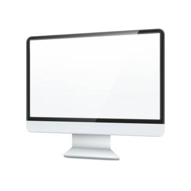 Boş beyaz ekran minimalist bir düz ekran monitör. Vektör illüstrasyonu