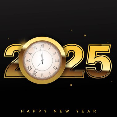 Altın Yeni Yıl 2025 Parlak Şenlik Tasarımlı Geri sayım Saati. Vektör illüstrasyonu