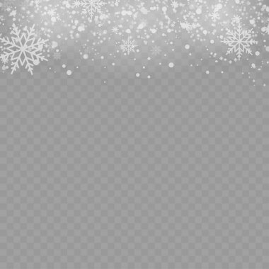 Winter Snowflakes and Snowfall on Transparent Background for Christmas and New Year. Vector illustration clipart