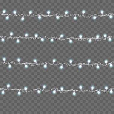 Noel ve Yeni Yıl Tatil İp Işıkları Şeffaf Arkaplanda. Vektör illüstrasyonu