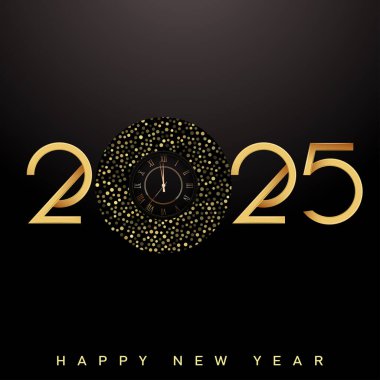 Elegant 2025 New Year Greeting in Gold and Black Design Vector illustration clipart