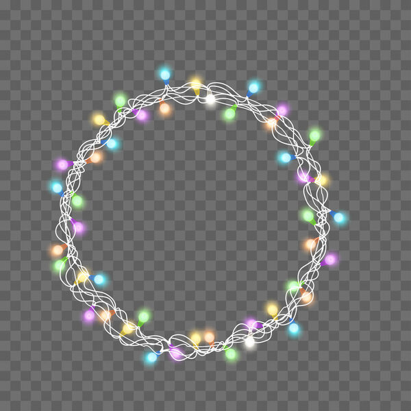 Colorful Christmas Lights Garland Circle for Holiday Decoration Vector illustration